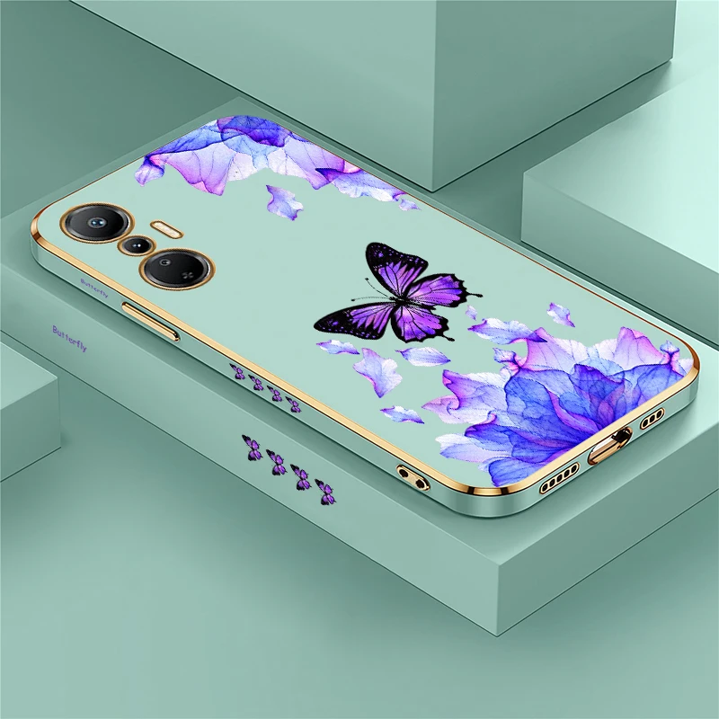 Elegant Floral Butterfly Case For Infinix Hot 12 11s 10 9 8 Pro 12i 10 Play Plating Silicone Soft Drop Resistant Back Cover Etui