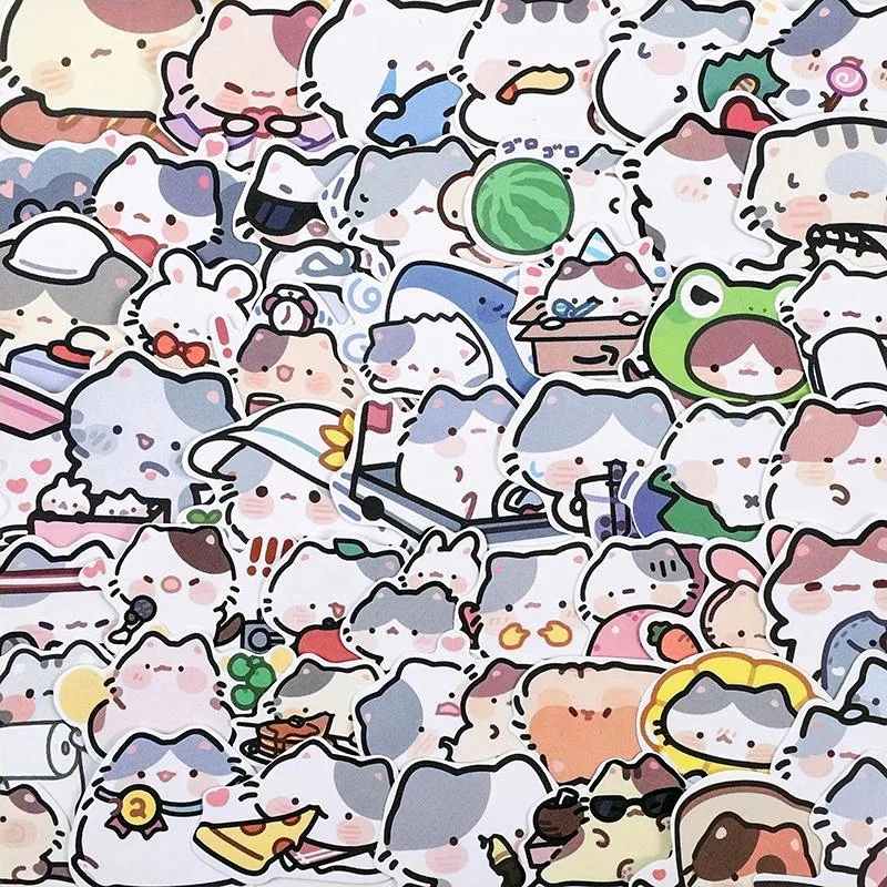 54 Pcs Cute Cartoon Cat Stickers, Decor for Journals, Laptops & Guka Crafts