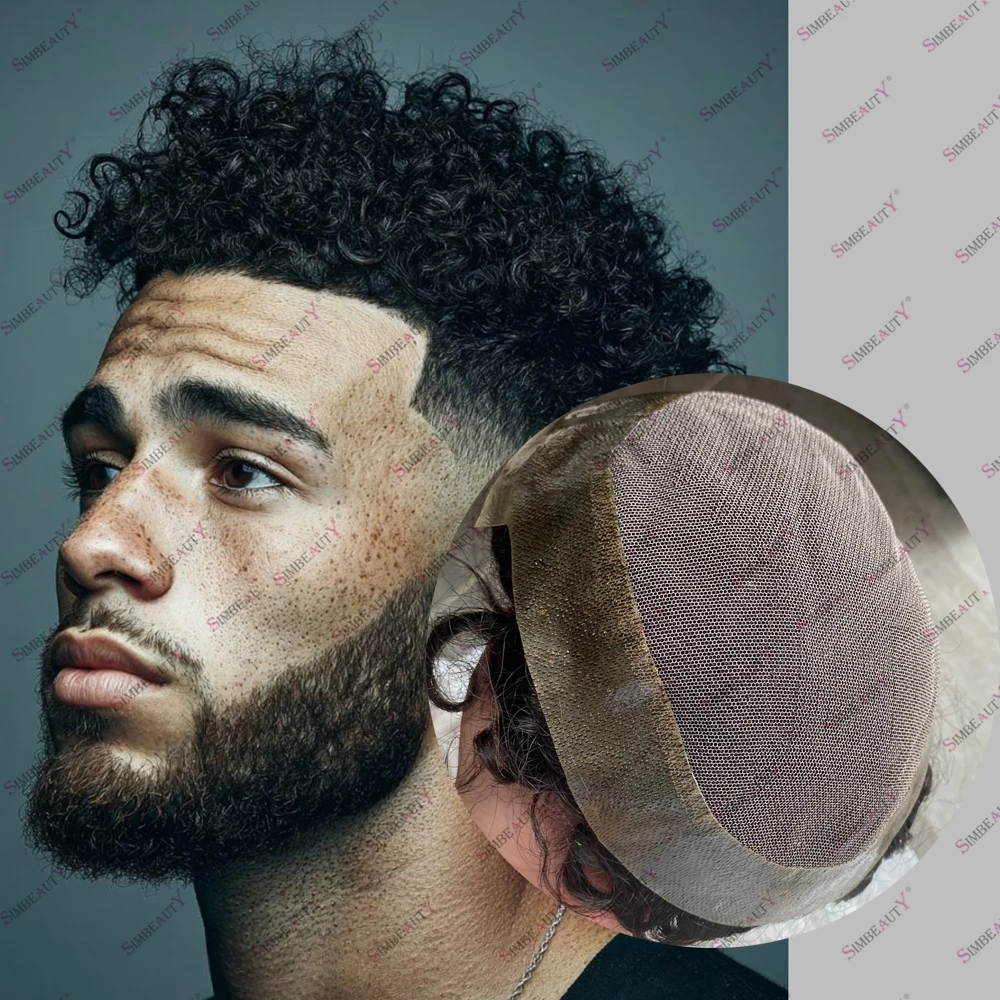 

Дышащие афро вьющиеся человеческие волосы, кружево и основа из искусственной кожи, капиллярный протез, австралийский дышащий кружевной топ, черная мужская замена волос