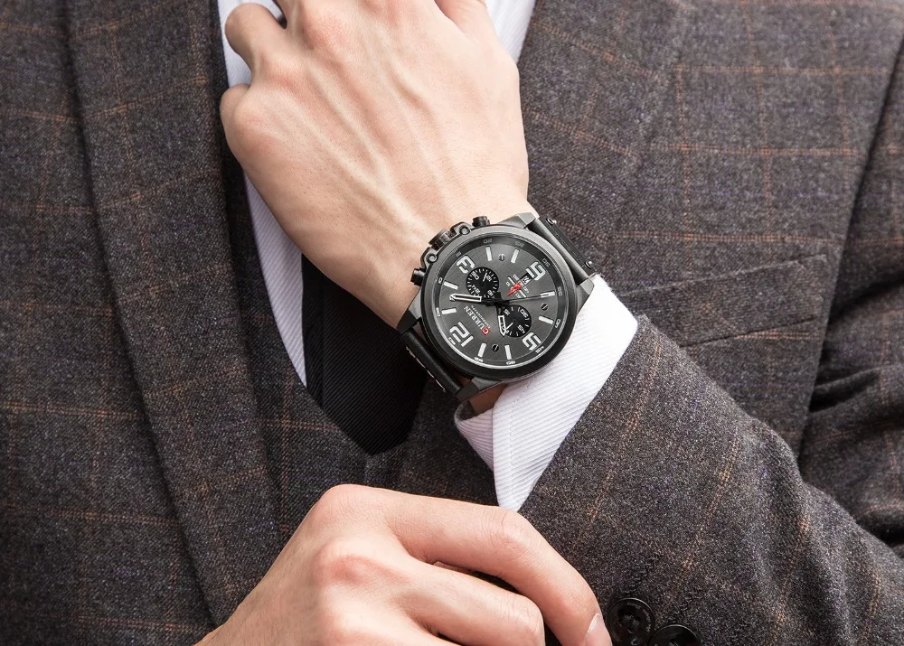 CURREN 8314 Herren Business-Armbanduhr mit Lederarmband, Wasserdicht mit Kalender, Lässige 6-Zeiger Quarzuhr – Detail 3