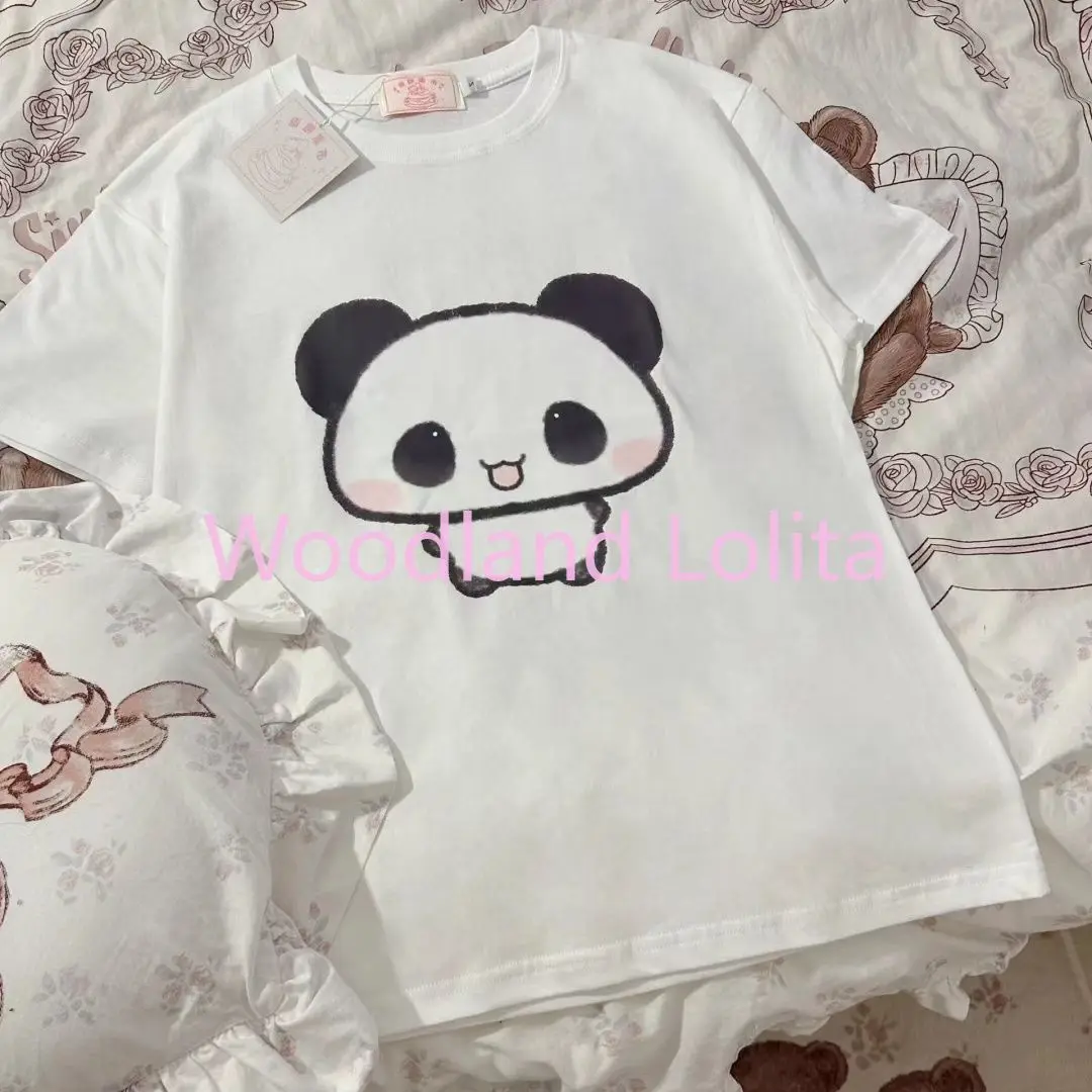 Cute T Shirt Short Sleeve Cartoon Panda Y2k Women's Japanese Summer Popular New Top White Black Casual Kawaii Pulovers Tees - view 5