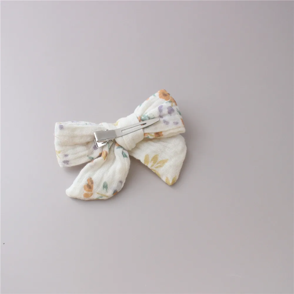 1PC Muslin Cotton Leopard Floral Printing Bowknot Hair Clips For Baby Girls Barrettes Hairpins Kids Hair Clip Hair Accessories