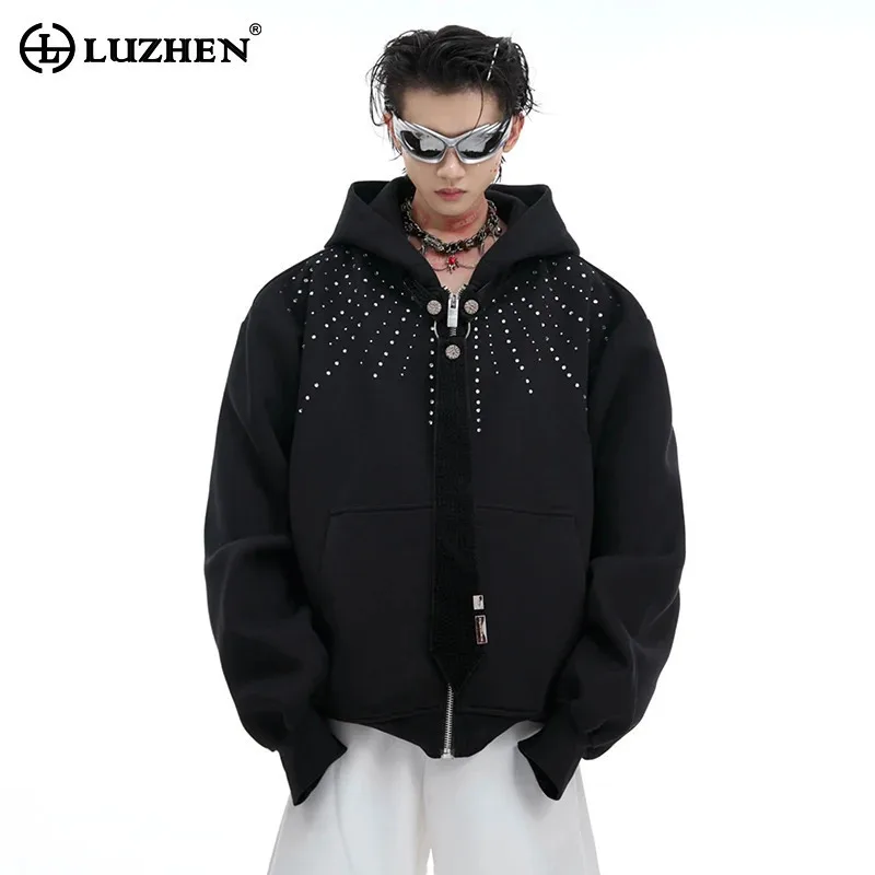 LUZHEN Hooded Sweatshirt Diamond Decorate Detachable Necktie Design Personalized Fashion Sport Casual Male Jackets Autumn LZ5153