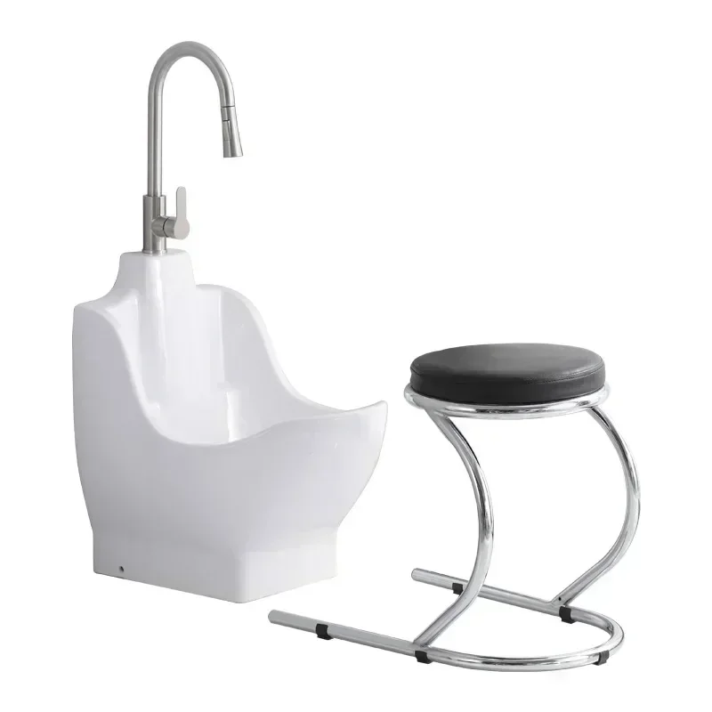 Integrated Ceramic Wash Basin with Stool Full-Function  Foot Wash Basin