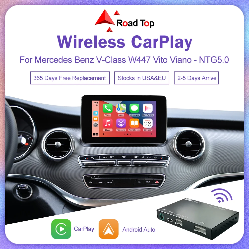 

Wireless CarPlay Decoder for Mercedes Benz V Class W447 2014-2018 Vito Viano NTG5.0 with Android Auto Mirror Link AirPlay