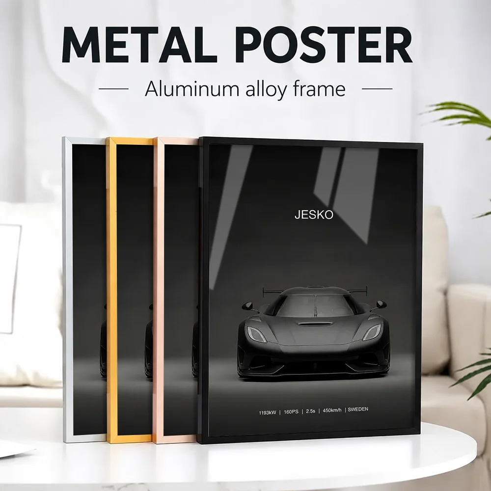 Black Sweden Jesko Sports Car Metal Poster With Aluminum Alloy Frame Customized Photo Modern Style Wall Art For Collector Room