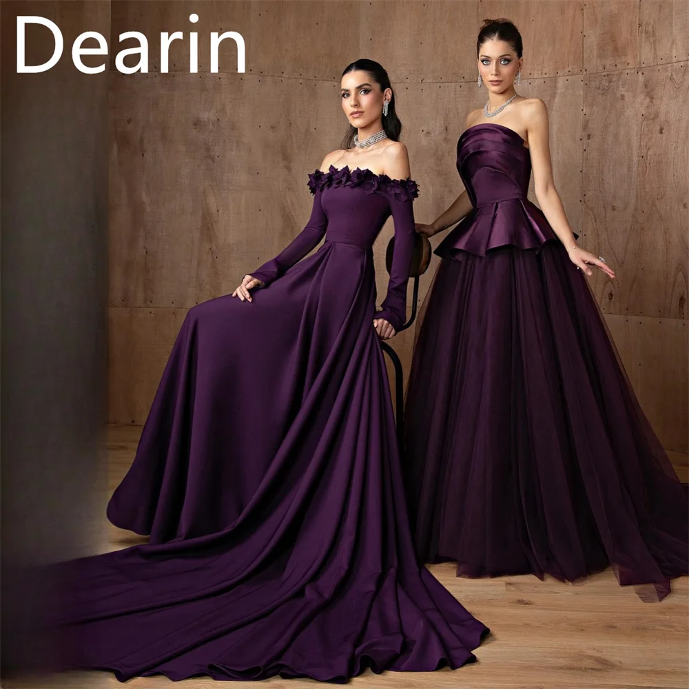 

Customized Women Evening Gown Formal Dearin Strapless A-line Floor Length Skirts Draped Bespoke Occasion Dresses Prom Dress