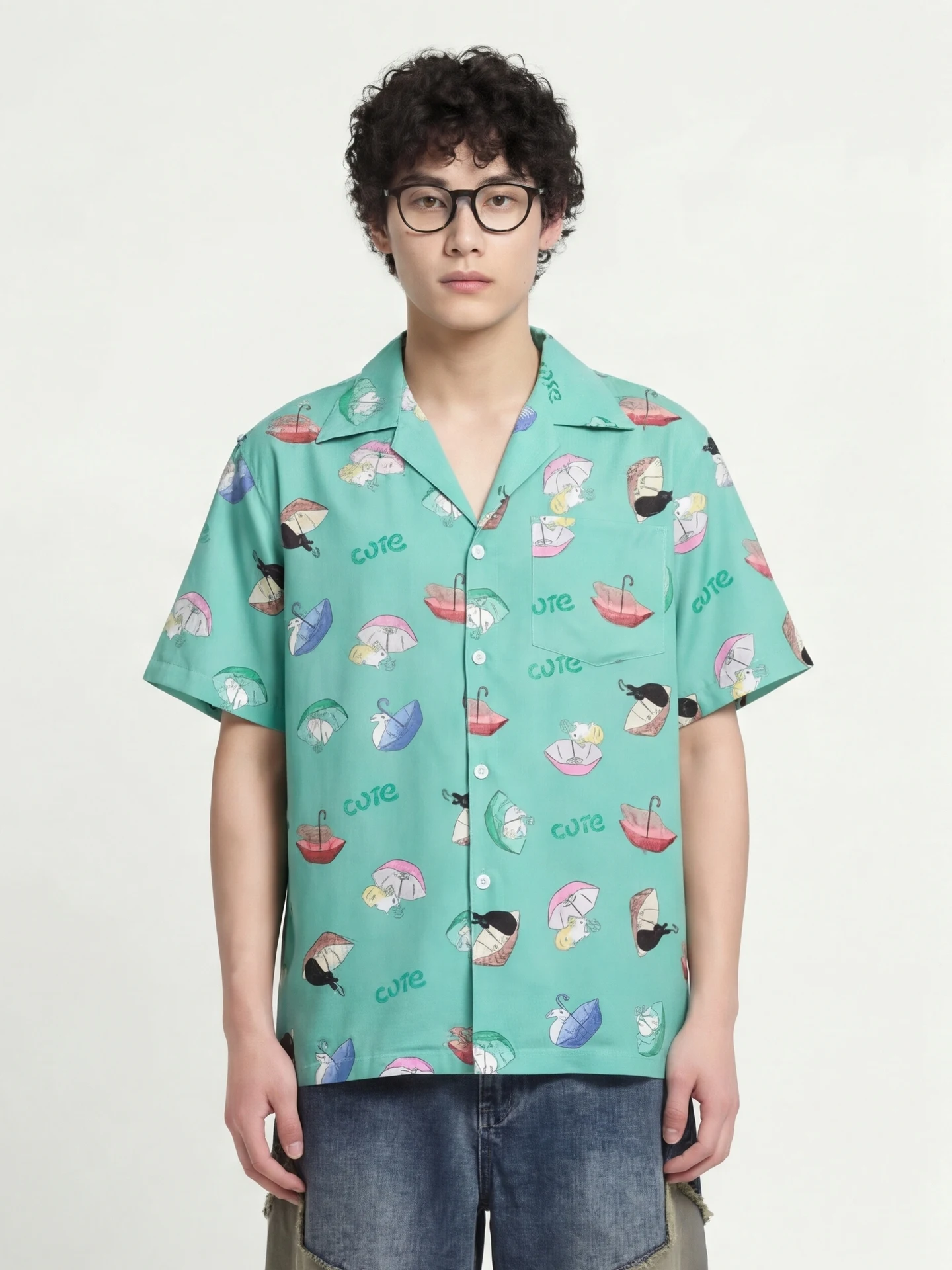 

Loose Short Sleeve Shirt from Cute Rabbit Print Unisex Casual Fashion Breathable Polyester Summer Shirt Youth Popular