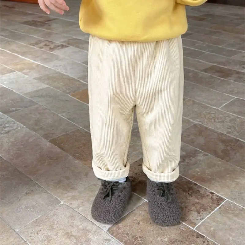 Fleece Lined Kids Corduroy Pants Winter  Autumn Warm 1-6Y Toddler Boys Girls Loose Casual Trousers