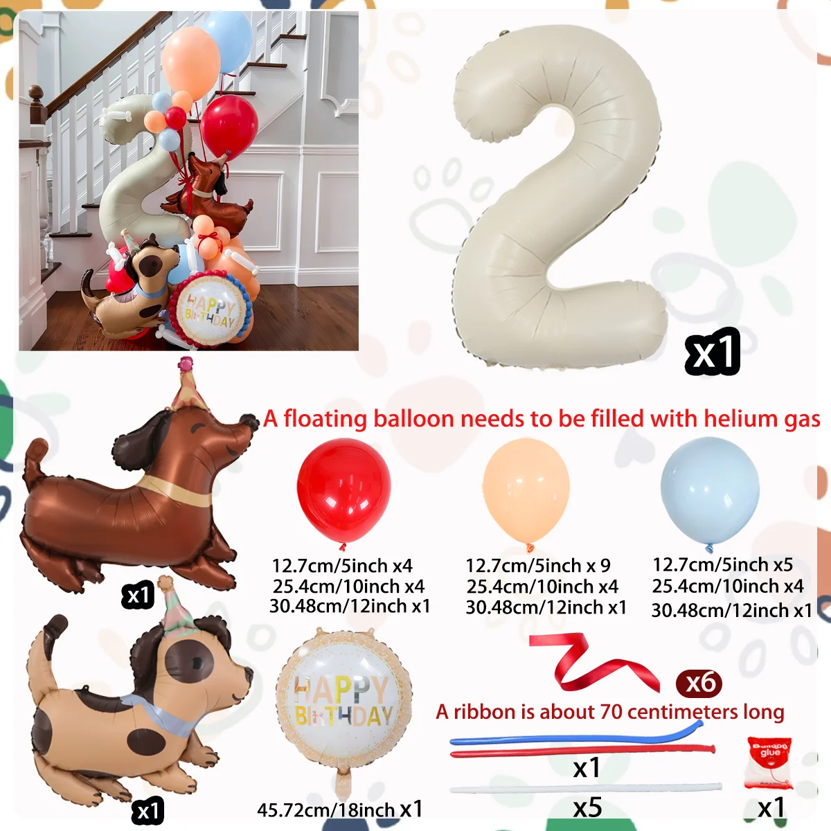Milchweißes digitales Säulenballon-Set mit niedlichen Hunde-Aluminiumfolienballons für Jubiläums- und Geburtstagsfeiern (0-9) – Detail 5