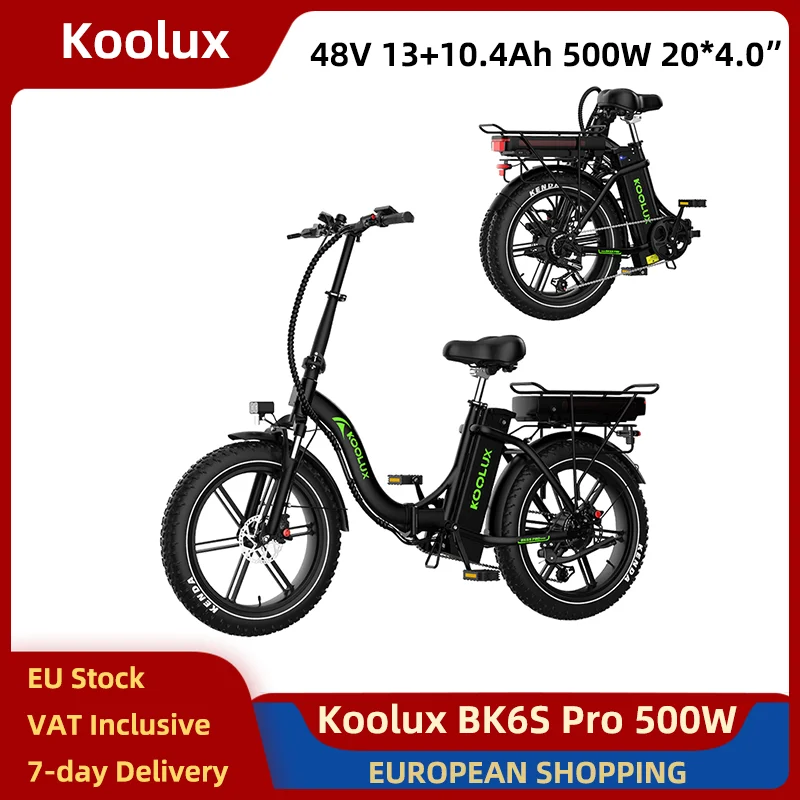 Koolux BK6S Pro 500W Bici elettrica 48V 13Ah e 10.4Ah Doppia batteria 20*4.0 Pneumatici E-bike pieghevole Velocità massima 40 km/h Portata 80-150 km