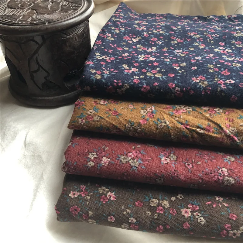 1x1.45m Pure Cotton Linen Floral Fabric Small Flowers Printed Cloth Women\'s Girl\'s Dress Shirt DIY Sewing Floral Pastoral Cloth