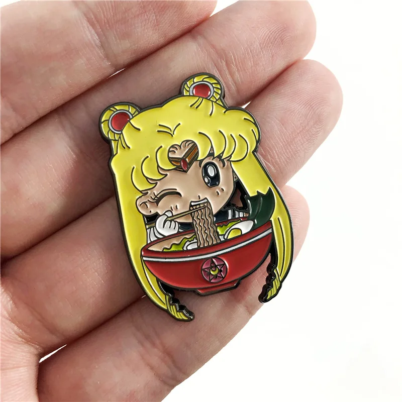 Classic Comic Sailor Moon and Vegeta Noodle eating style Anime Lapel Pins Backpack Jeans Enamel Brooch Pin  Fashion Jewelry Gift