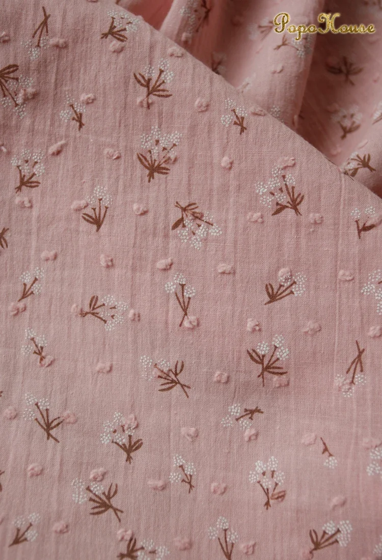 140x50cm Fresh and Thin Little Floral Jacquard Dots Summer Cotton Sewing Fabric, Making Children's Clothing Dress Cloth