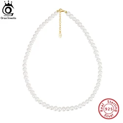 ORSA JEWELS Handpicked 925 Sterling Silver Choker Necklace with 6-7mm Handmade Cultured Freashwater Pearl Chain for Women GPN25