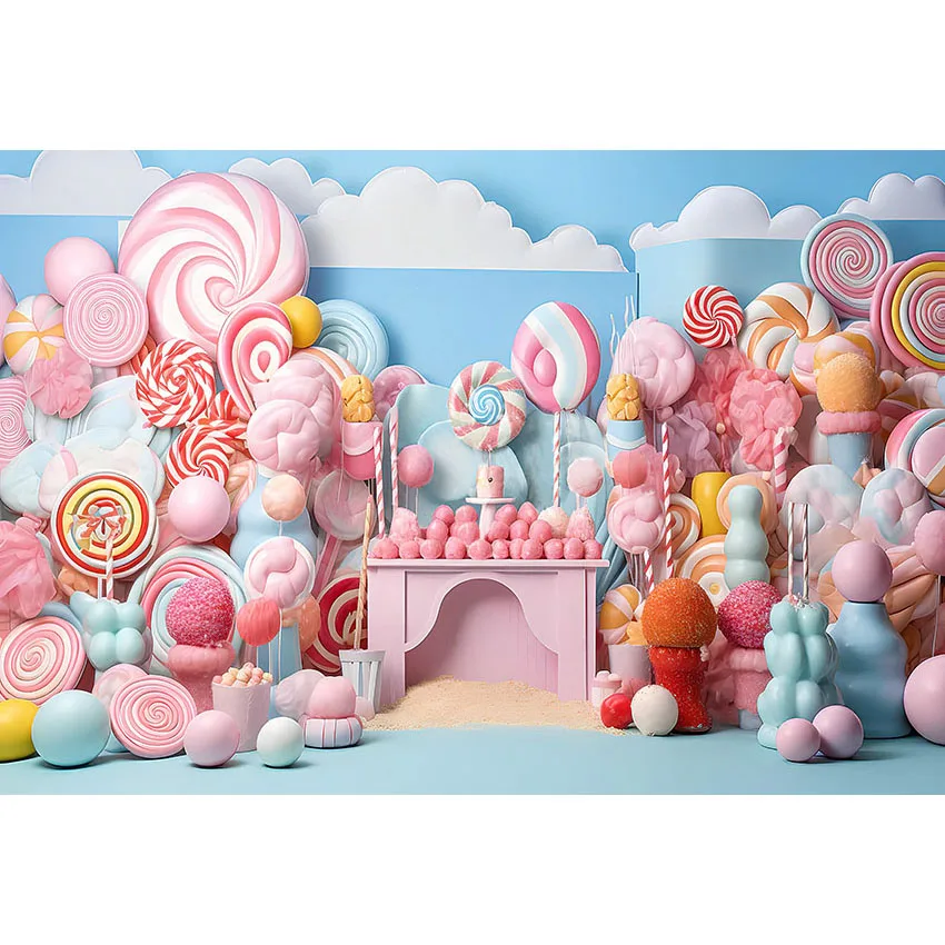 Avezano Sweet Candy Background for Photography Outdoor Sky Pink Small House Kids Portrait Shooting Backdrop Photo Studio Props