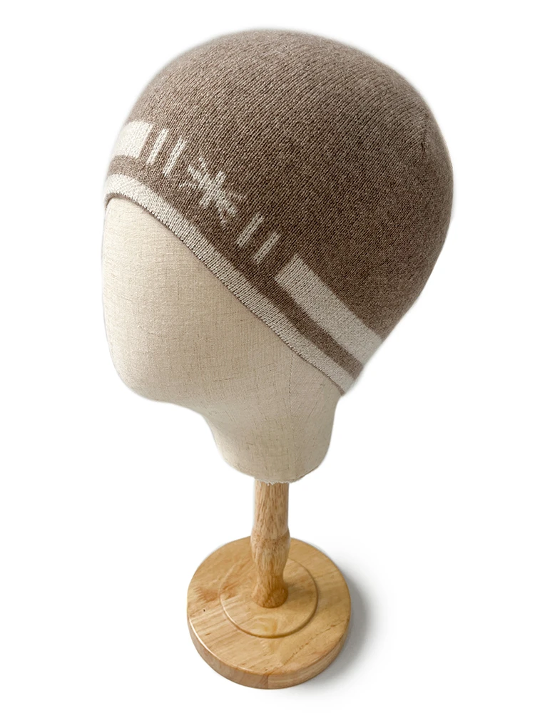 100% Pure Cashmere Beanie Men Women Thick Warm Winter Hat Jacquard Luxury Soft Camel Grey Watch Cap Skullcap Slouchy Knit Bone