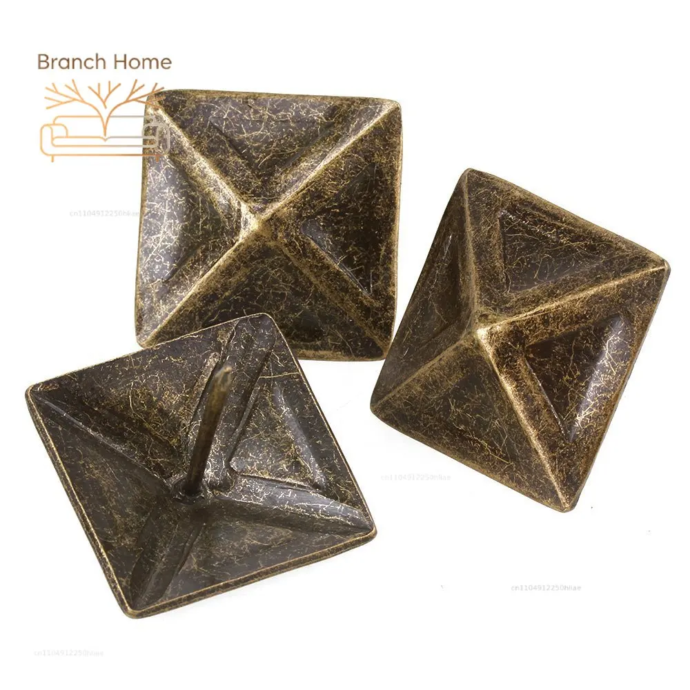 100Pcs Bronze Antique Square Upholstery Nails 30x30mm Tack Pyramid Studs for Vintage Furniture Replacement
