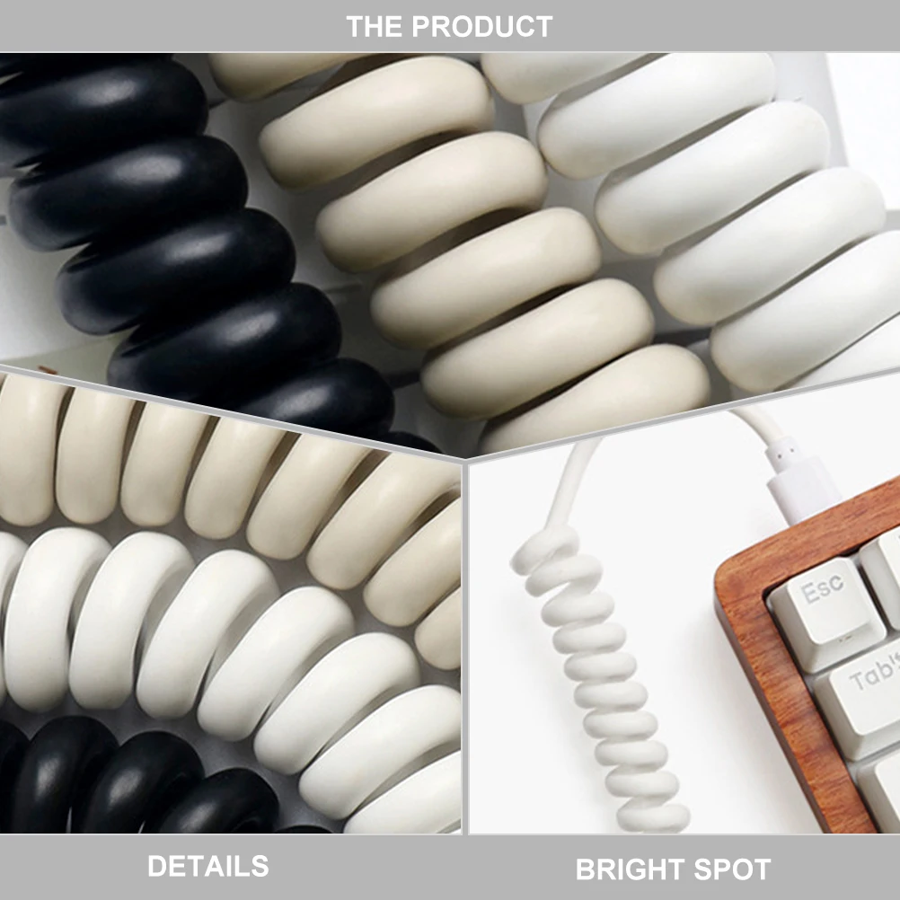 

1pc Bolded Coiled Keyboard Wire USB Cable Type-c Connector Stretchable ABS Compatible Most Devices Easy Storage Design