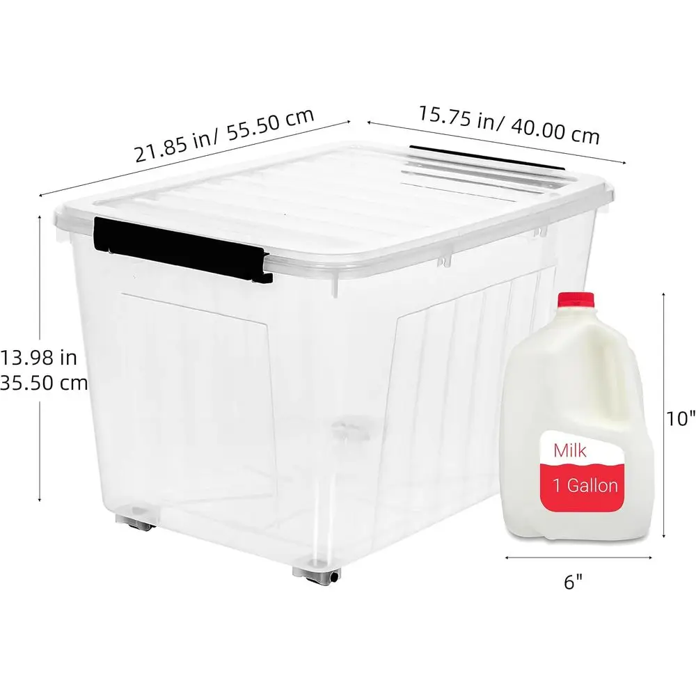 82 Quart Large Clear Plastic Storage Bins with Lids 4-Pack | Stackable, Secure lids, Easy find, Clothes Storage Bins or Closet B