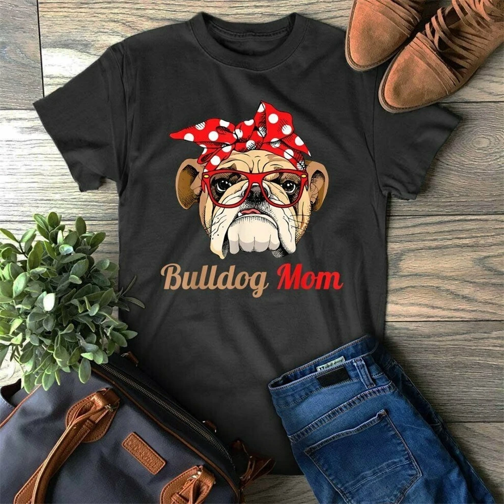 heavyweight Informal English Bulldog Mom Funny T-Shirt Mother'S Day Gift Idea For Mommy For Youth Middle-Age The Old Tee Shirt