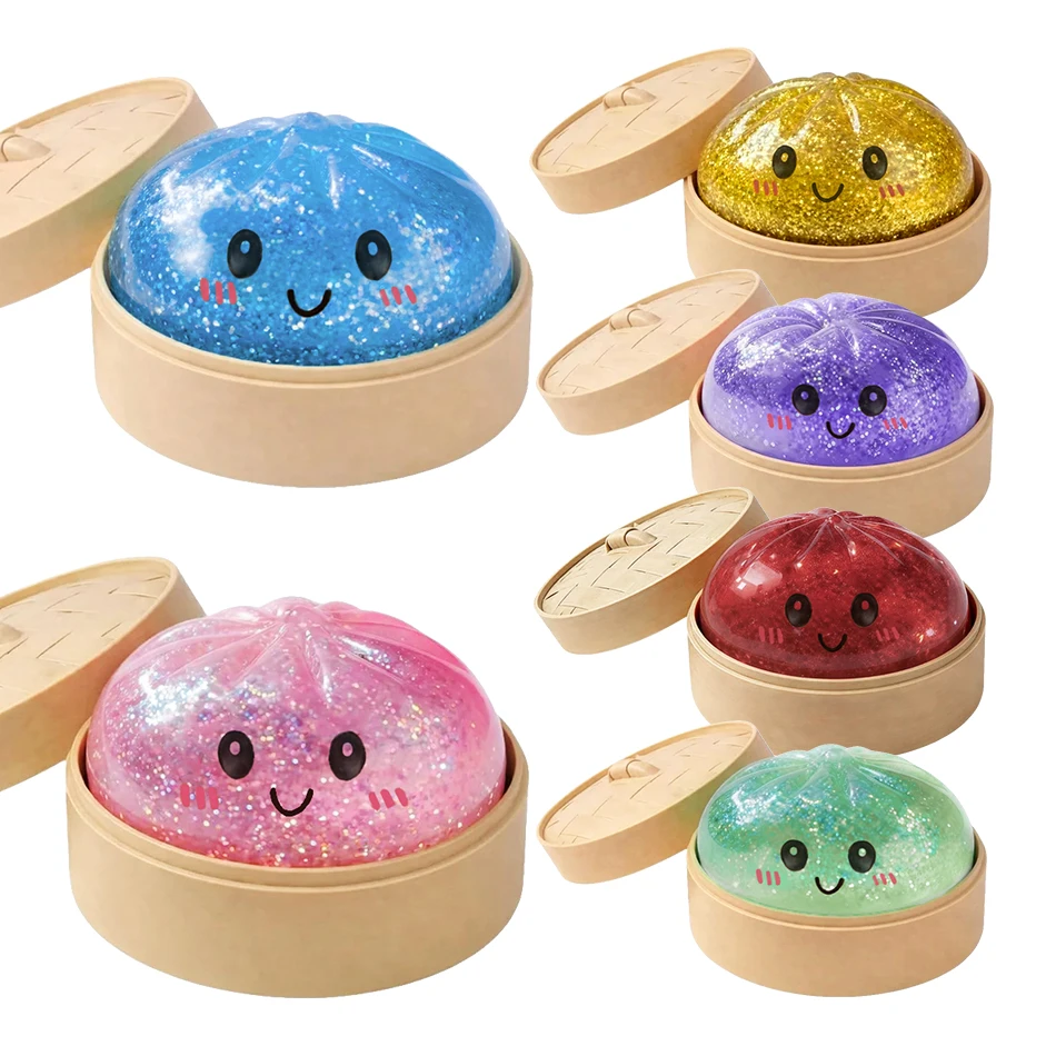 Riesiges Squishies Dumpling Bun Spielzeug, langsam aufsteigender Glitzer-Dumpling Stressball, Stressabbau-Fidget-Spielzeug für Zuhause, Büro und Reisen