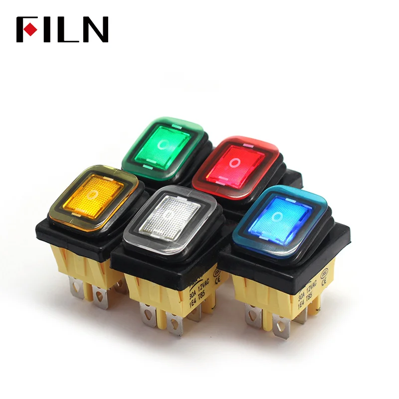 on off on 30A/250V Heavy Duty 6 Pin DPDT IP67 Waterproof T85 Auto Boat Marine Toggle Rocker Switch with LED 12V 220V 30x22mm