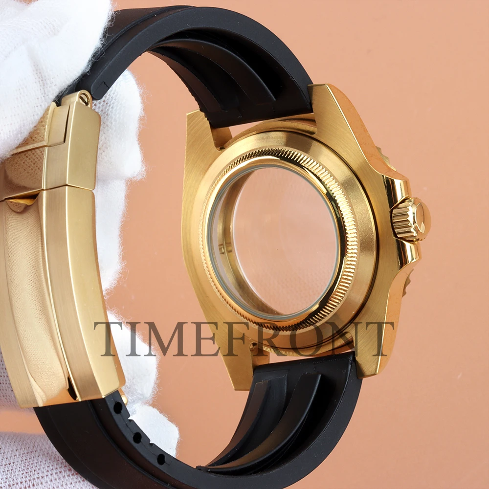 الذهب 40 مللي متر nh35 الياقوت الزجاج حالة المطاط حزام ل SUB GMT يخت ماستر NH34 NH35 NH36 NH38 حركة 28.5 مللي متر ساعة مزدوجة أجزاء