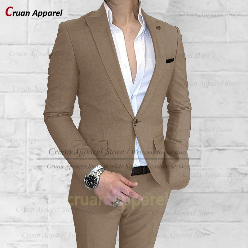 Classic Peaked Lapel Men Suit Set Business Banquet Slim Fit Blazer Pants Two Pieces Homecoming Formal Elegant Male Costumes