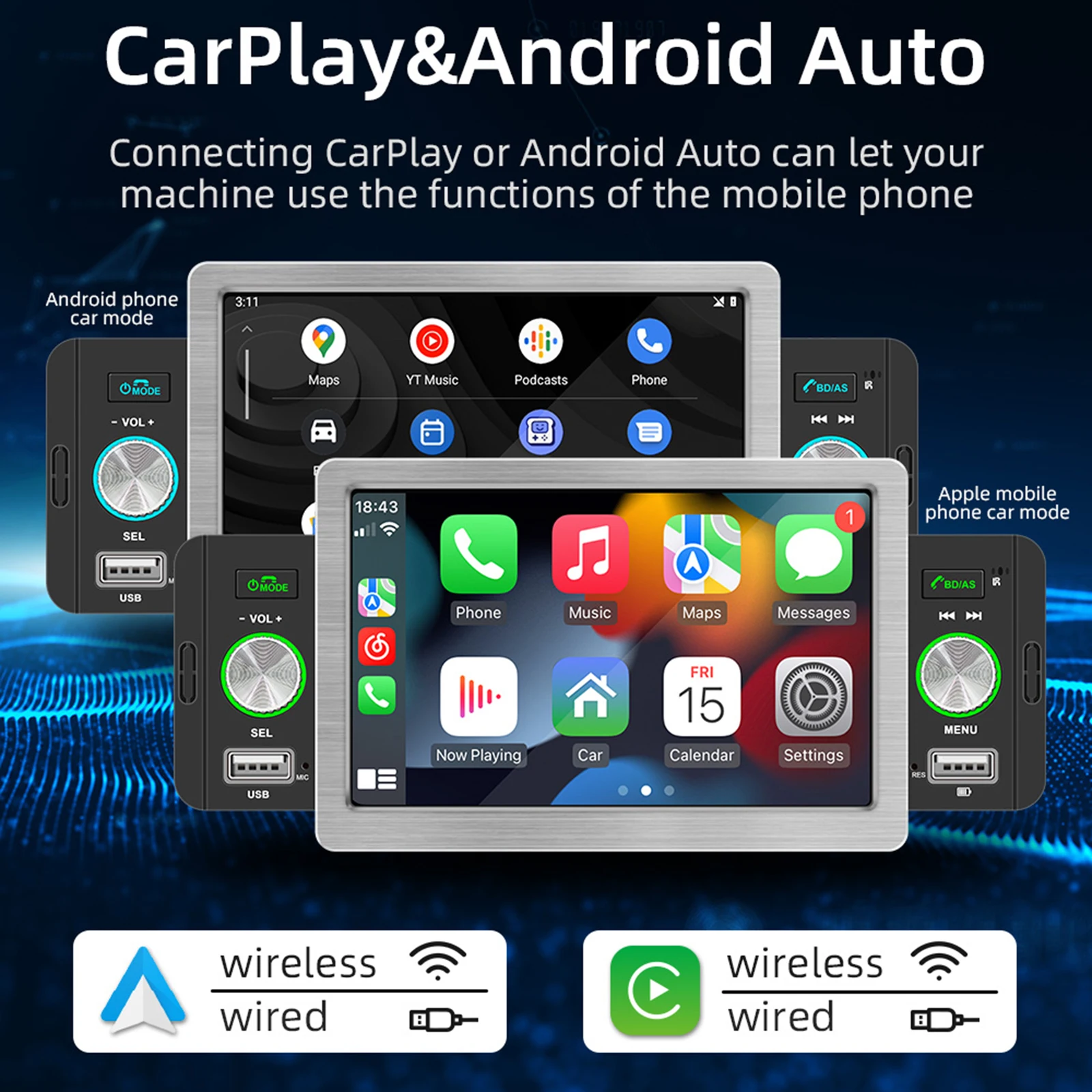 12V Car Multimedia Player 5 Inch Touch Screen Multifunction Mp5 Player Wireless Carplay Android Auto Radio Mirror Link Bluetooth