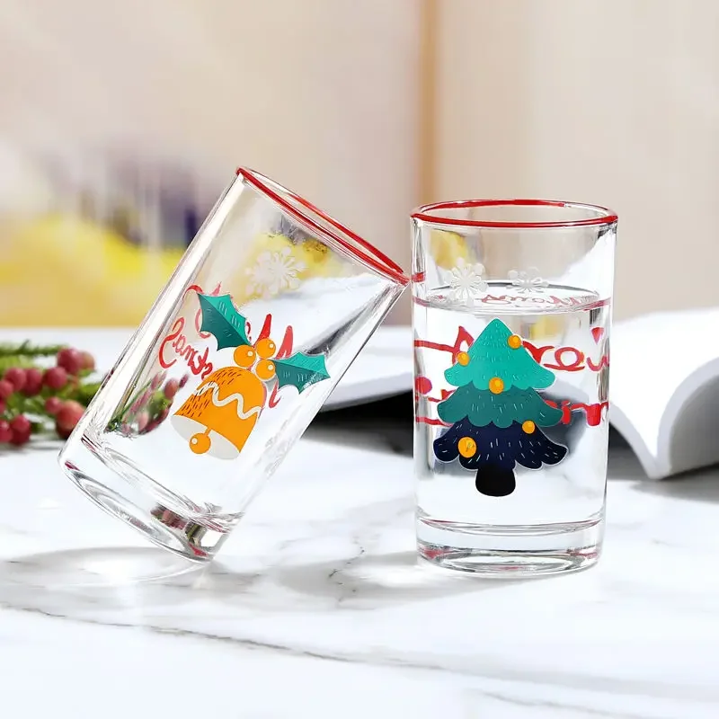 4PC Glass Cup Settransparent Santa Claus Simple Household Water Cup Set Heat-resistant Green Tea Milk Cup Set Cocktail Glass