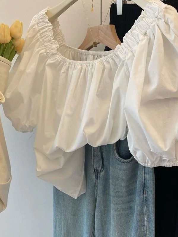 

plus Size Women's Sweet Casual One Shoulder Shirt Summer Fashionable Small Top Breathable Polyester Korean Style Loose Fit