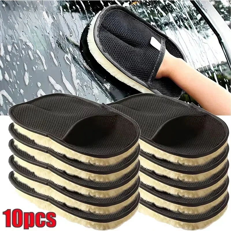 1 10 Stück Auto-Reinigungsschwamm, Handschuh, Mikrofaser-Waschhandschuh zum Polieren von Autos, Küche, Zuhause, Wollreiniger