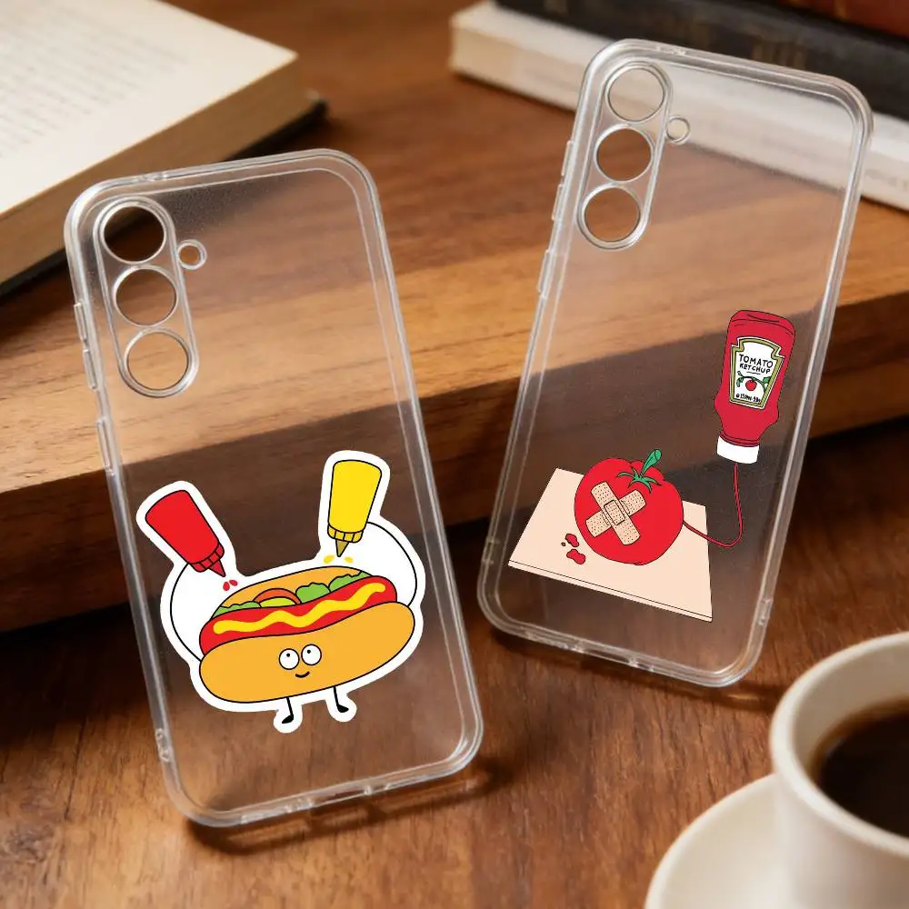 T-Tomato K-Ketchup M-Mustard ART   phone Case For Samsung S30,23,21,22,20, FE lite,S10,9,8,7 PIus Note20ultra Soft Transparent