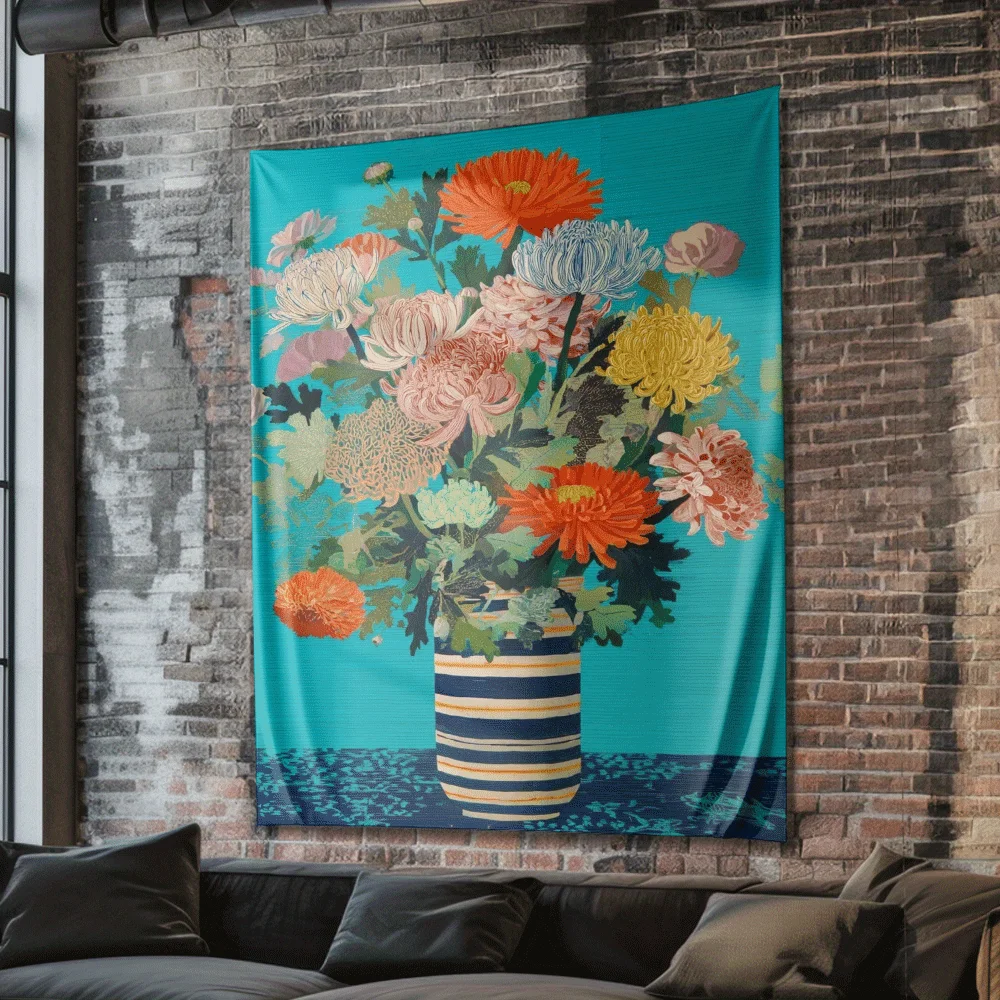 Blue background vase pattern Digital printing polyester wall tapestry suitable for use in living rooms bedrooms bars and party