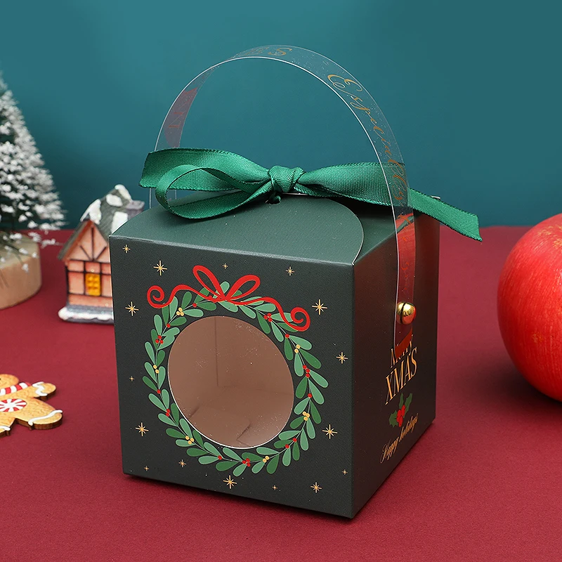 4pcs Christmas Paper Box With Window Handle Santa Snowman Candy Gift Packaging Box Bag For New Year Navidad Gift Home Xmas Decor image 3