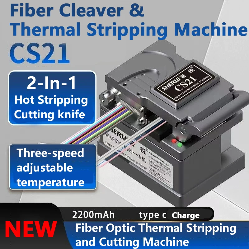 

CS21 Fiber Optic Cleaver &Thermal Stripping Machine High Precision Automatic Return Knife Cleaver Bare Fiber Cuttting stripping