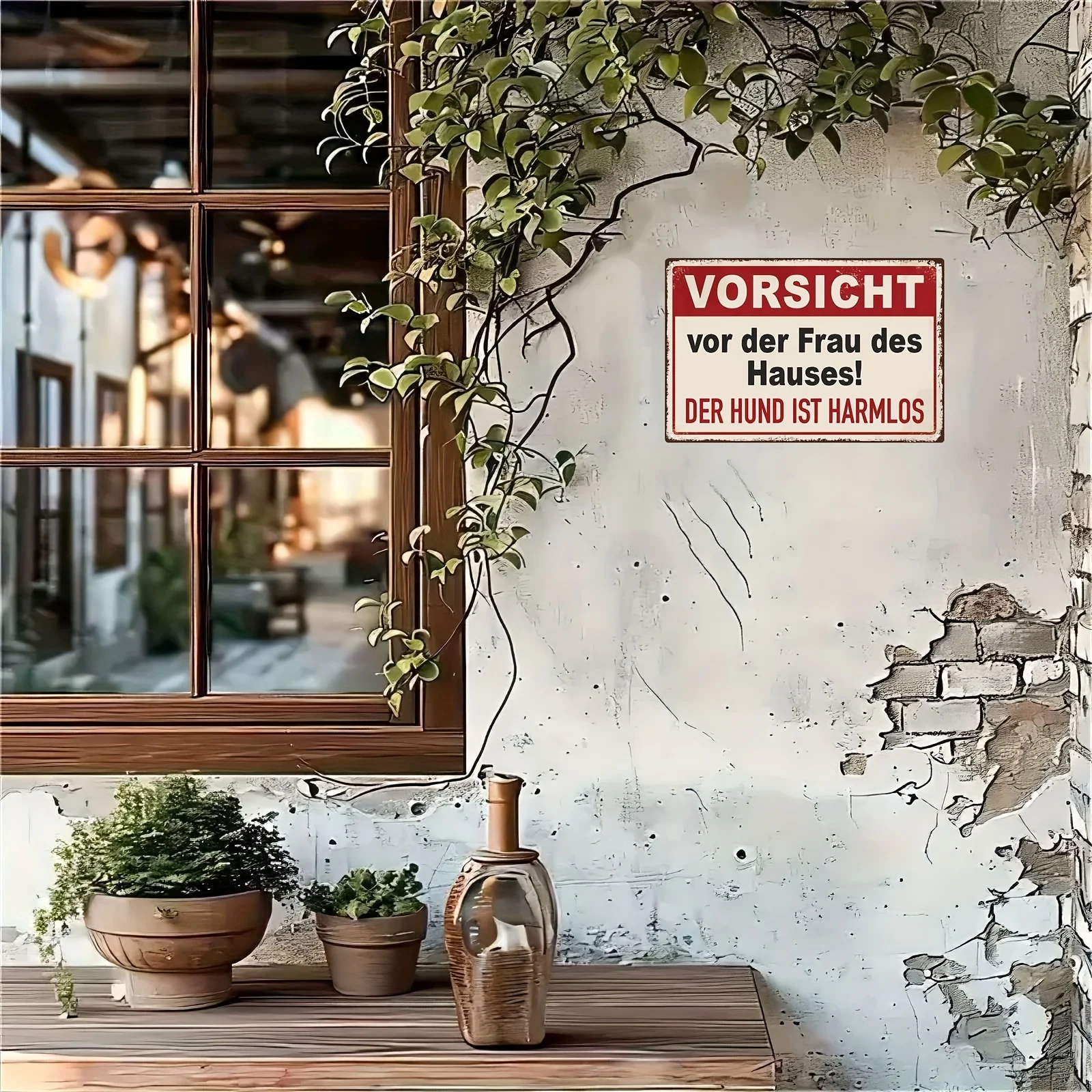 Vintage Metal Tin Sign German Funny Warning Dog Humor Text Print Wall Decor For Yard Home Entrance Wall Art