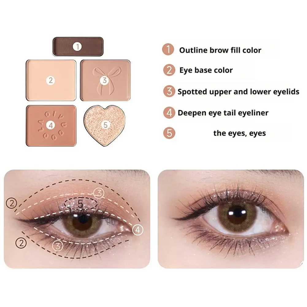 Tavolozza di ombretti Love per trucco occhi duraturo a 5 colori con lucentezza a lunga durata e fard e evidenziatore - Naturale