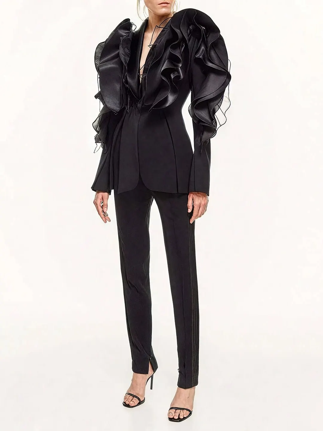 Black Bubble Sleeve Blouse Women's Spring Autumn Tunic Top Casual Style Standard Version Polyester Fiber Anti-Wrinkle Coat