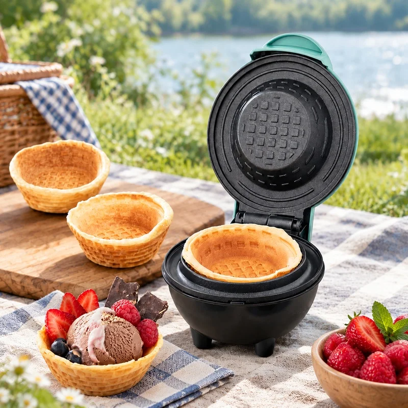 Electric Waffle Bowl Cooker for Kitchen Use, Dual Voltage 110V/220V, Perfect for Breakfast, Tarts, Ice Cream, and Egg Rolls