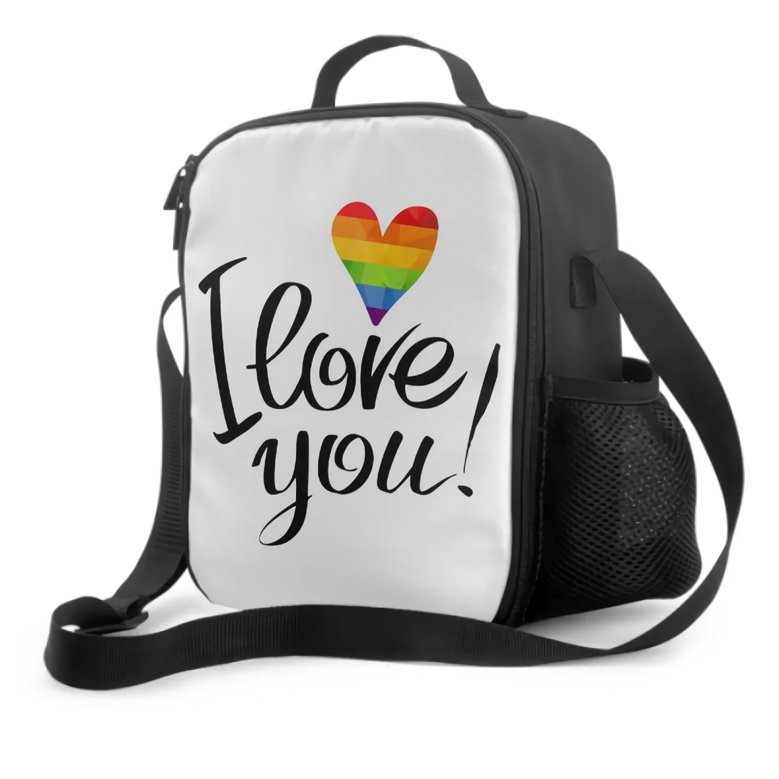 Striped Rainbow Pride Flag LGBT Insulated Lunch Box Leakproof Portable Lunch Bags with Adjustable Shoulder Strap Cooler Tote Bag