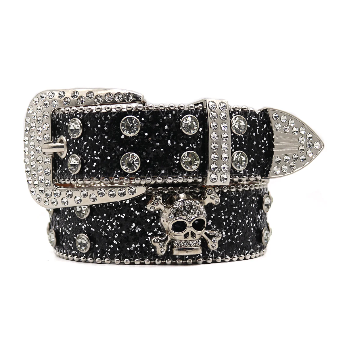 Women\'s Brand Luxury Sequin Punk Metal Buckle Belt Y2k Bling Skull Rhinestone Belt  Fashion Waistband Jeans Pants Decor Belt