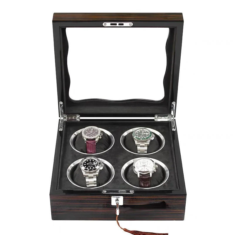 สีดํา 4/6/8/10 ช่องนาฬิกาไม้สีดํากล่องผู้ชายผู้หญิงนาฬิกาผู้ถือจอแสดงผลกรณีเครื่องประดับแว่นตาของขวัญกล่อง