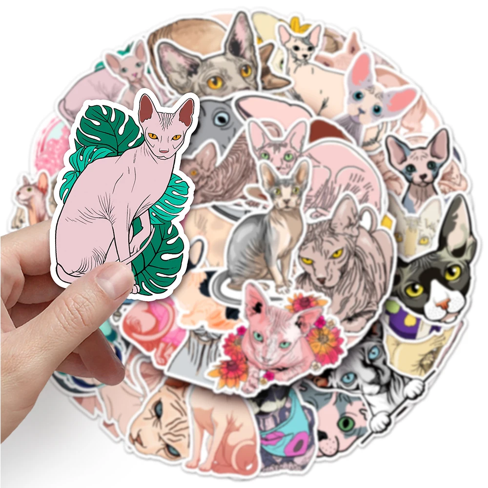 10/30/50PCS śliczne zwierzęce naklejki z motywem Sphynx dla dzieci zabawki album do scrapbookingu DIY laptopa stacjonarny kanadyjski bezwłosy prezent naklejka z kotem