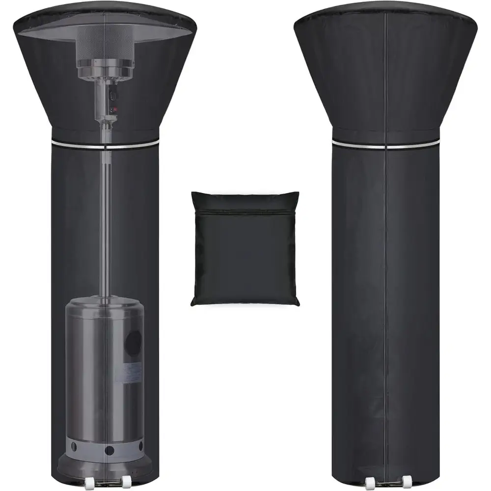 Reflective Strip Patio Heater Cover, Outdoor Waterproof, Dustproof, Wind and Sunlight Resistant, Black, 89.5 Dome x 33.5 x 19.5