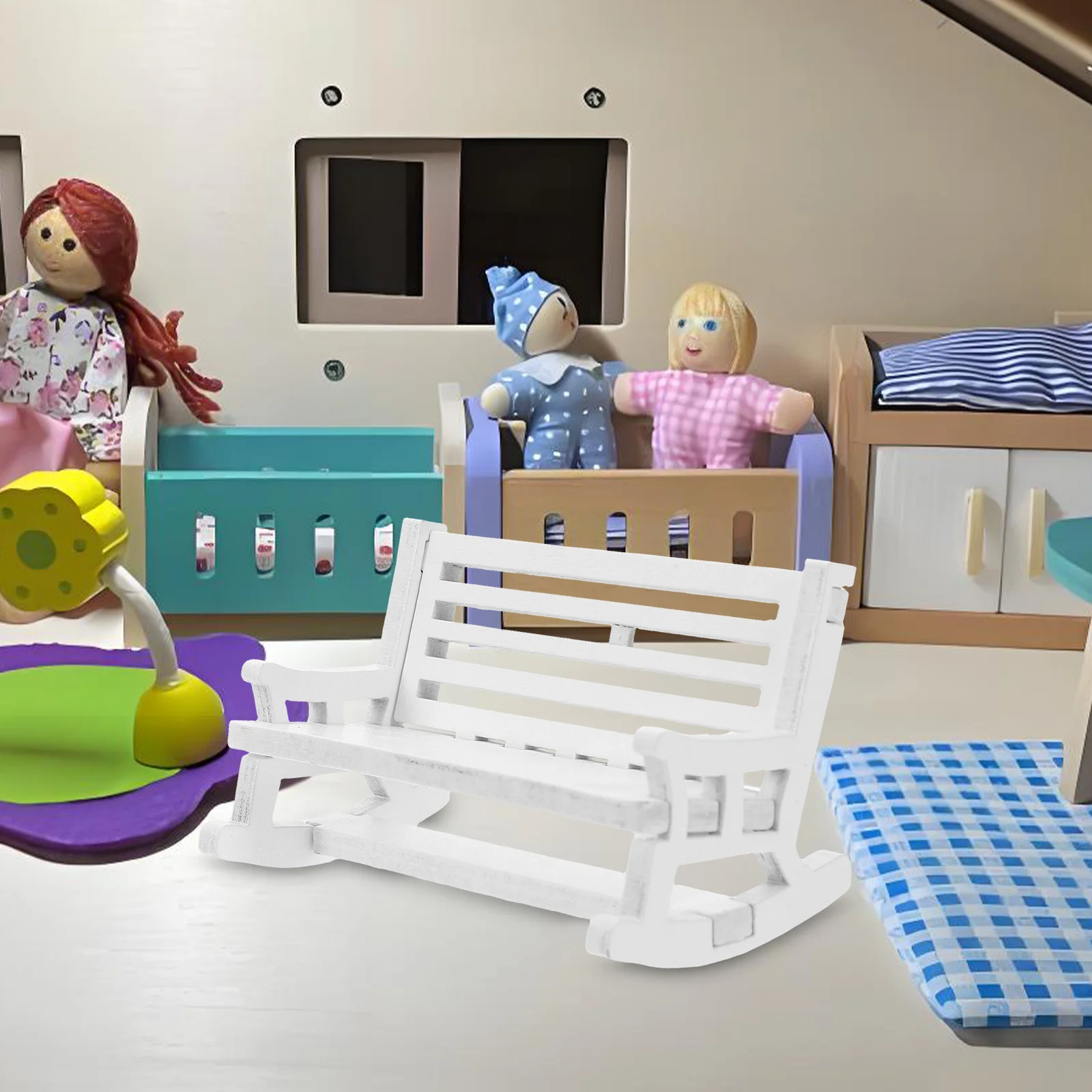 2 個ヴィンテージ木製ロッキングチェアミニチュア家具装飾卓上小さな木製椅子ホームデスクトップマイクロランドスケープ用