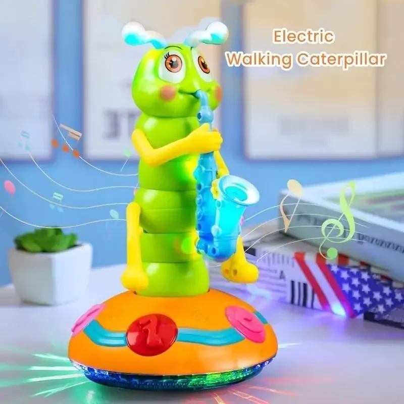 Musical Dancing Saxophone Caterpillar Toy Electric LED Flashlights Cultivate Imagination Music Toy for Kids Gift Baby Learning