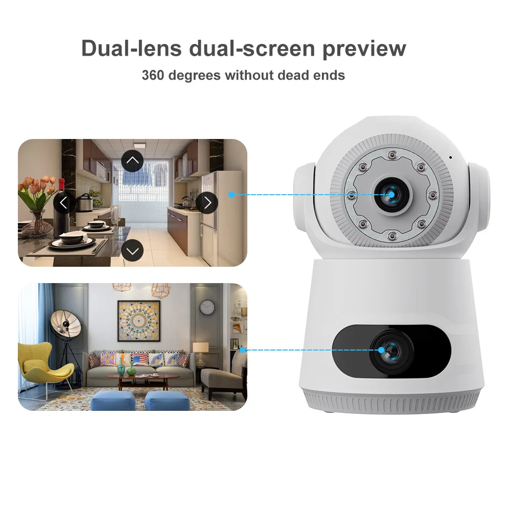 4MP V380pro APP Dual Lens Full Color Draadloze PTZ Intercom IP Dome Camera AI Humanoïde Detectie CCTV Babyfoon TC201