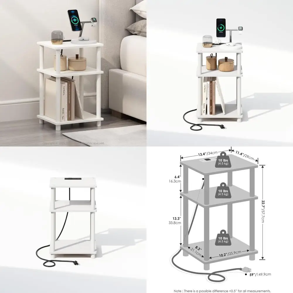 

3-Tier Nightstand with Charging Station, Bedside Table, End Table, and USB Port
